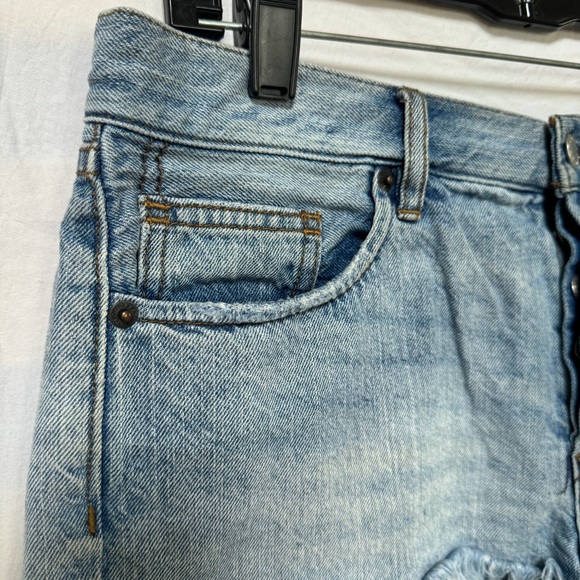 Free People Distressed Jean High Waisted Cut Off Denim Button-Up Booty Shorts - Picture 3 of 9